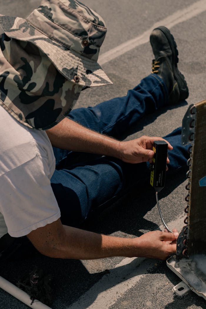 who-we-are Manual laborer repairing air conditioning unit outdoors in Cancún.